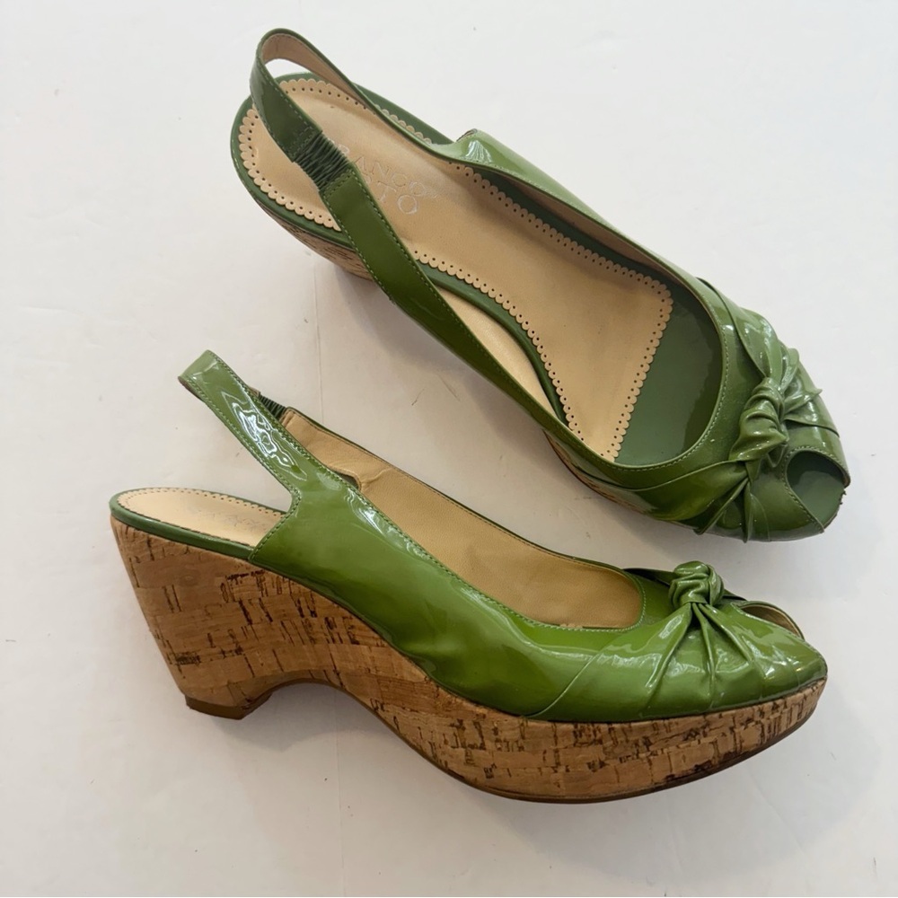 Franco Sarto Green Patent Leather Wedge Sandals